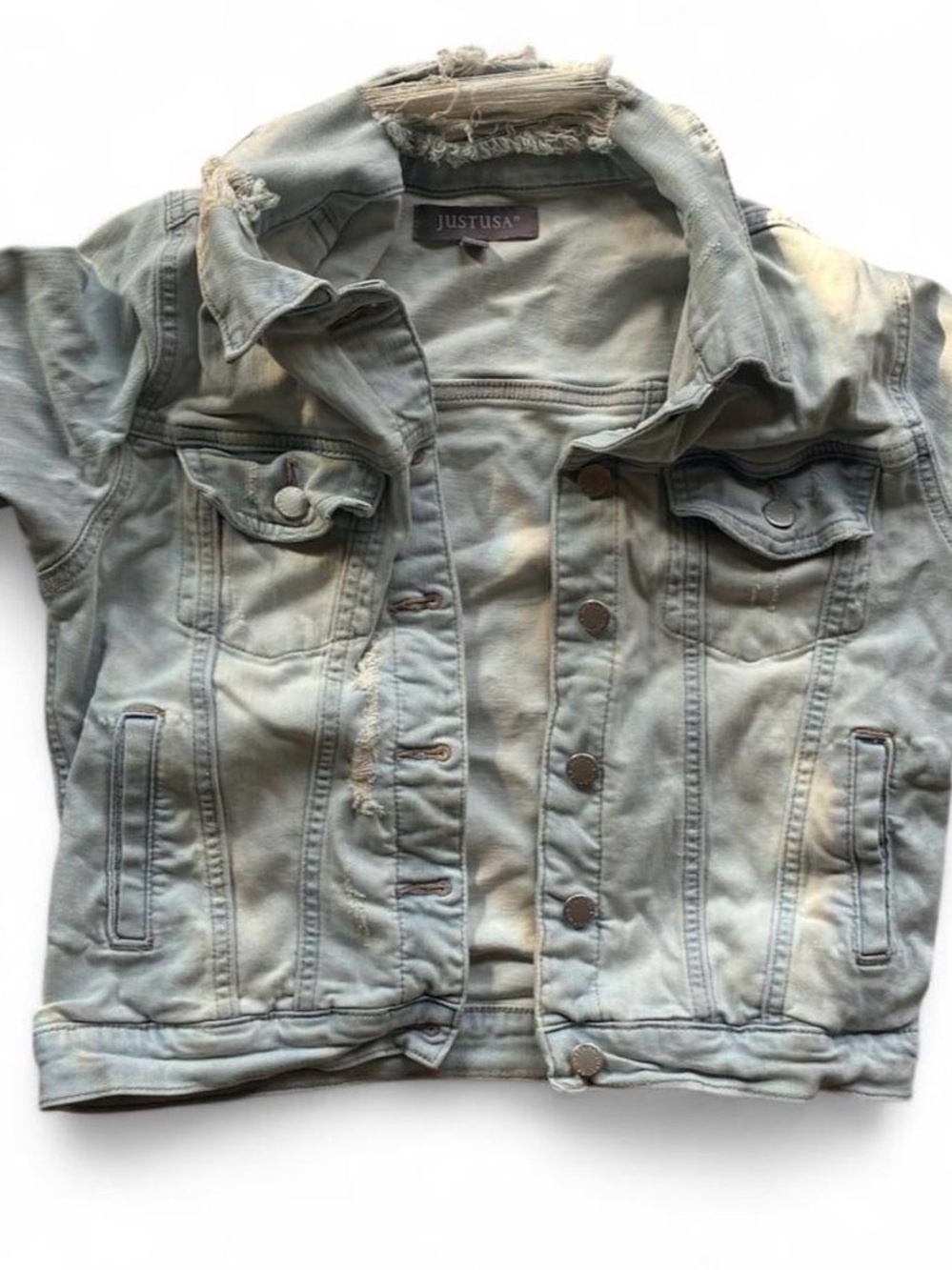 JUST USA Distressed Light Blue Denim Jacket Size Medium